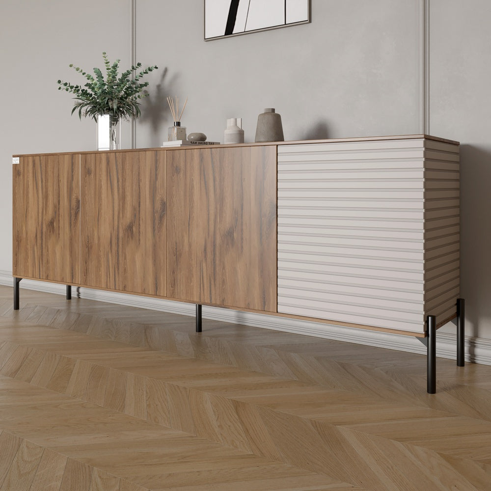 Комод в гостиную на черных металлических ножках LION Грей 204x38x76,5 см Дуб Ливорно/Кашемир (LION-042631)