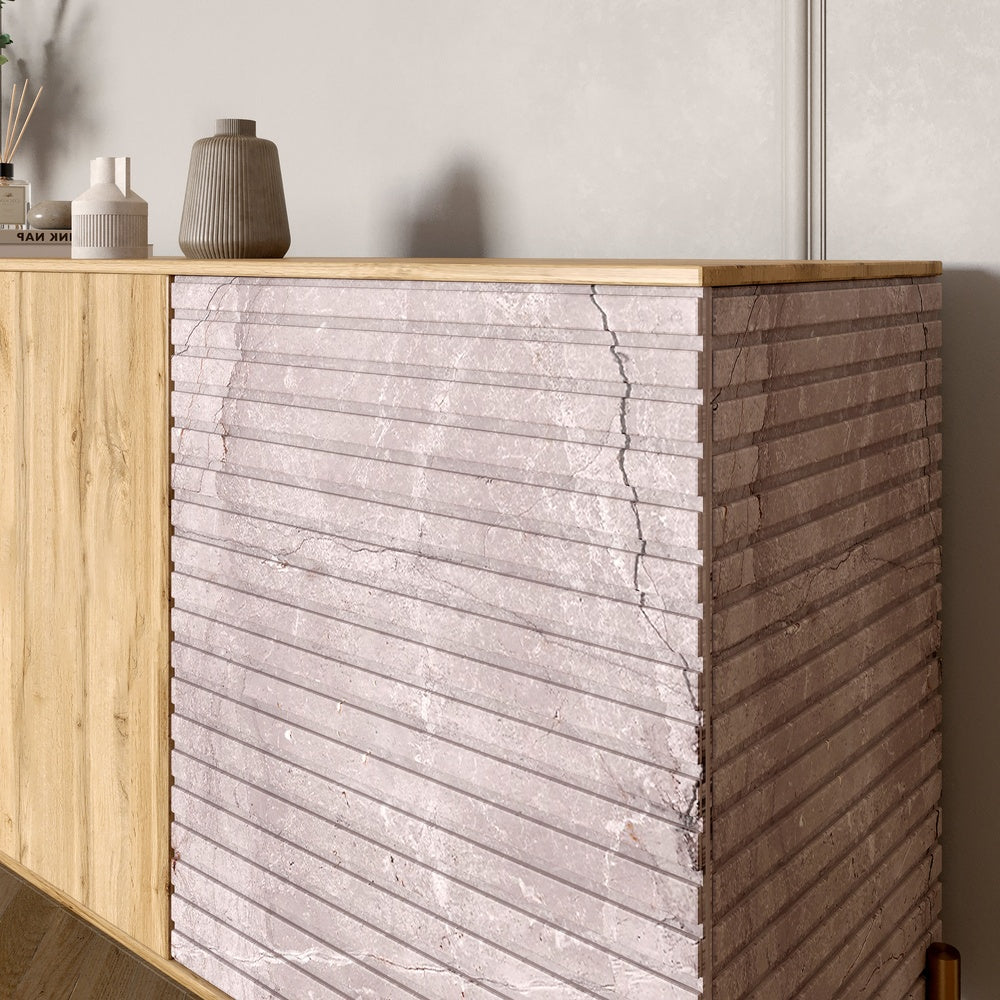 Комод на золотых металлических ножках LION Грей 204x38x76,5 см Дуб Артизан/Кашемир (LION-042641)