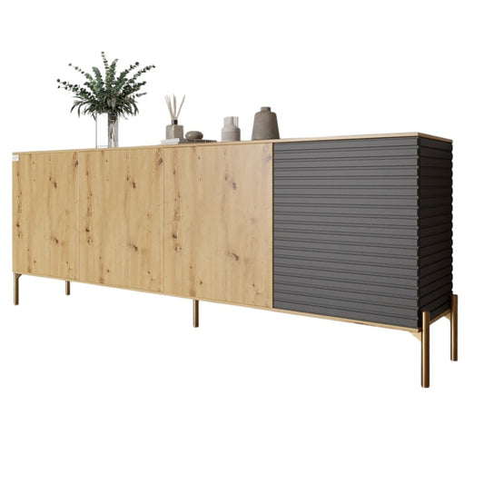 Комод на золотых металлических ножках LION Грей 204x38x76,5 см Дуб Артизан/Асфальт (LION-042671)