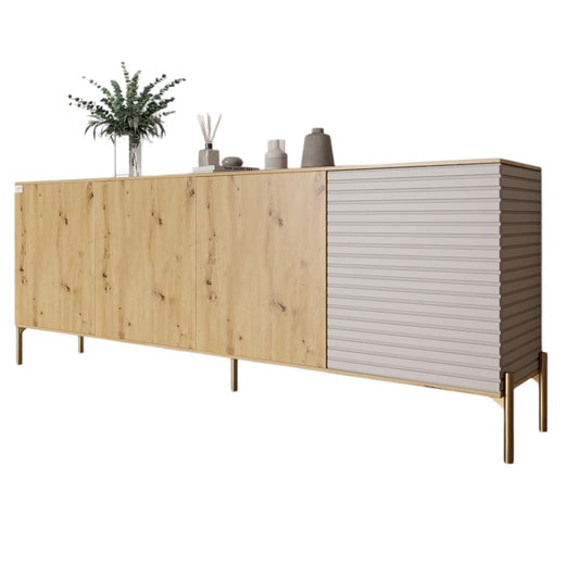 Комод на золотых металлических ножках LION Грей 204x38x76,5 см Дуб Артизан/Кашемир (LION-042641)