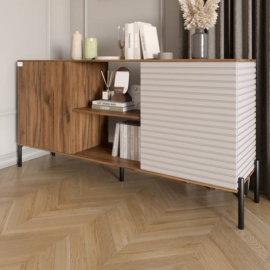 Комод открытый на черных металлических ножках LION Грей Дуб Ливорно/Кашемир (LION-042867)