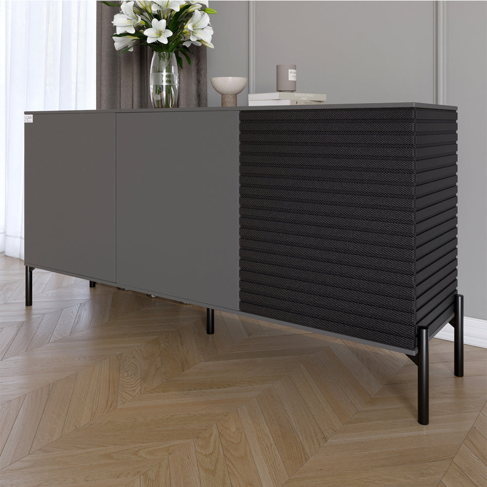 Комод закрыт в гостиную на черных металлических ножках LION Грей Антрацит/Асфальт 1540x380x765 (LION-041557)