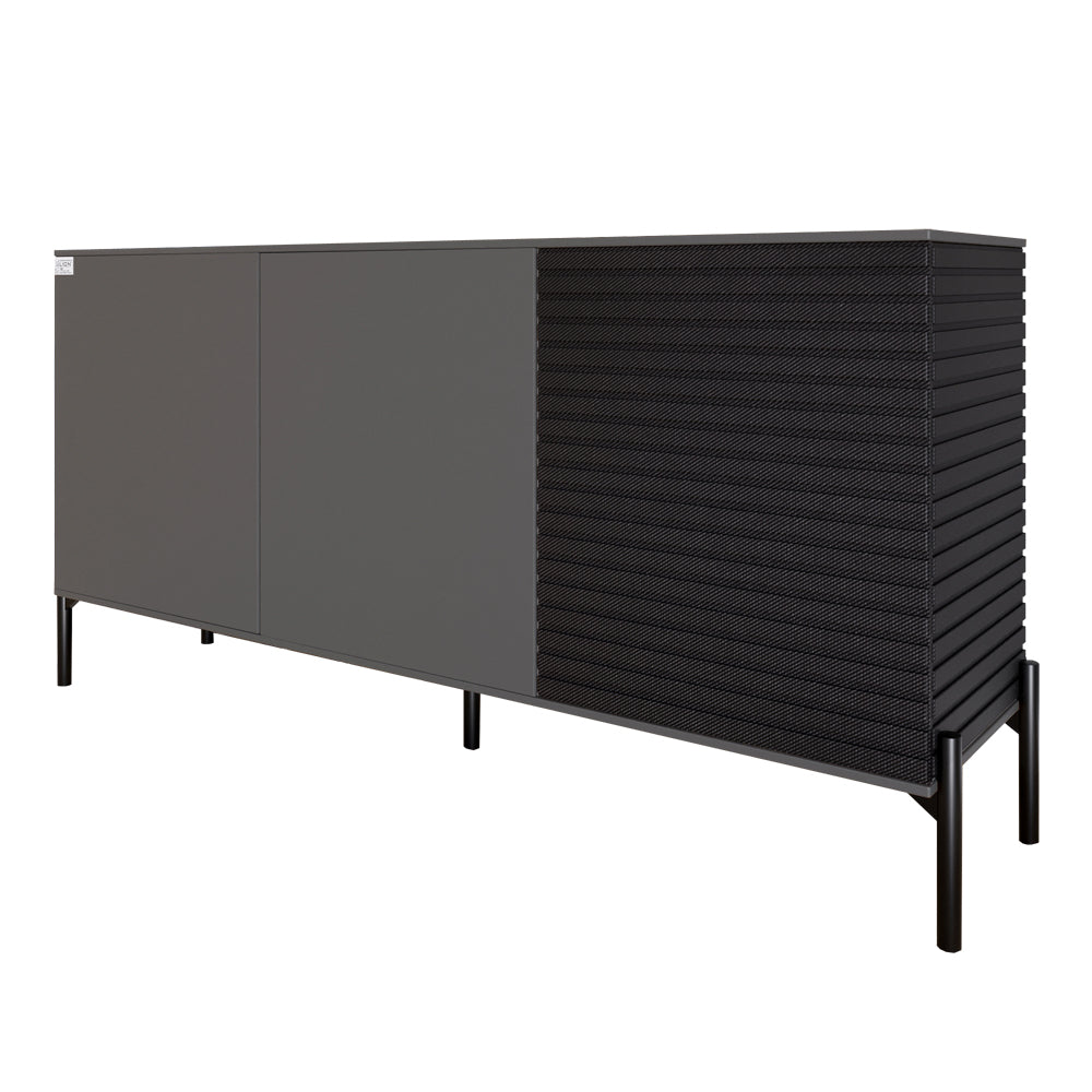 Комод закрыт в гостиную на черных металлических ножках LION Грей Антрацит/Асфальт 1540x380x765 (LION-041557)