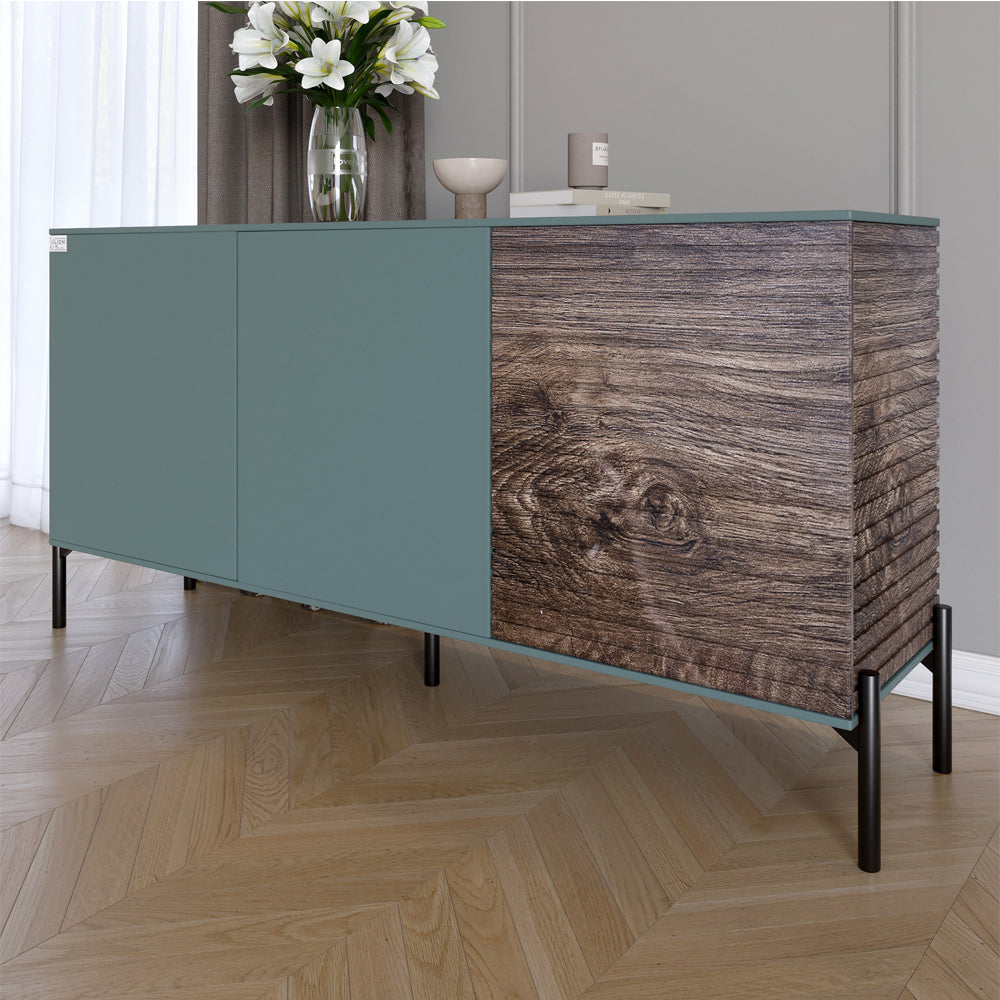 Комод закрыт в гостиную на черных металлических ножках LION Грей 154x38x76,5 см Гранит серый/Дерево (LION-041777)