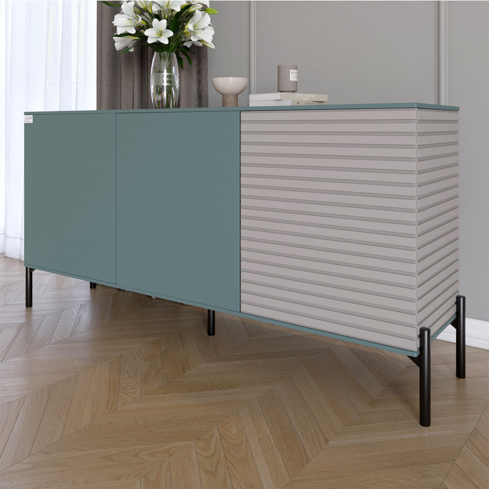 Комод закрыт в гостиную на черных металлических ножках LION Грей 154x38x76,5 см Гранит серый/Кашемир (LION-041807)