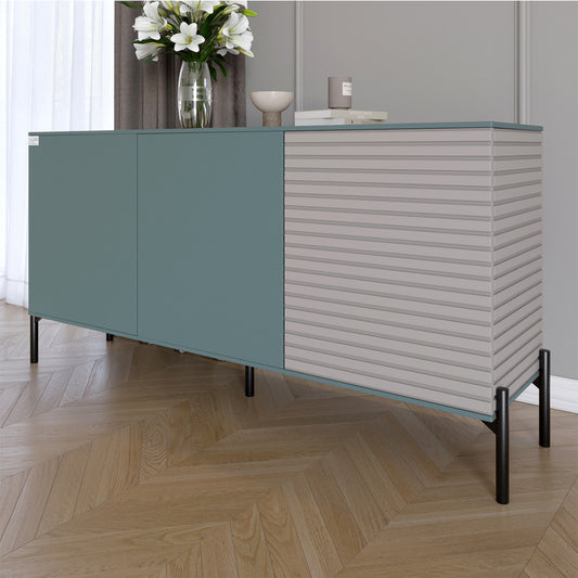 Комод закрыт в гостиную на черных металлических ножках LION Грей 154x38x76,5 см Гранит серый/Кашемир (LION-041807)