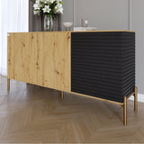 Комод закрыт в гостиную на золотых металлических ножках LION Грей 154x38x76,5 см Дуб Артизан/Асфальт (LION-041824)