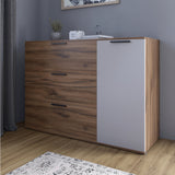 Комод LION Краш с тремя выдвижными ящиками и закрытыми полками Дуб ливорно/Кашемир (LION-044156)