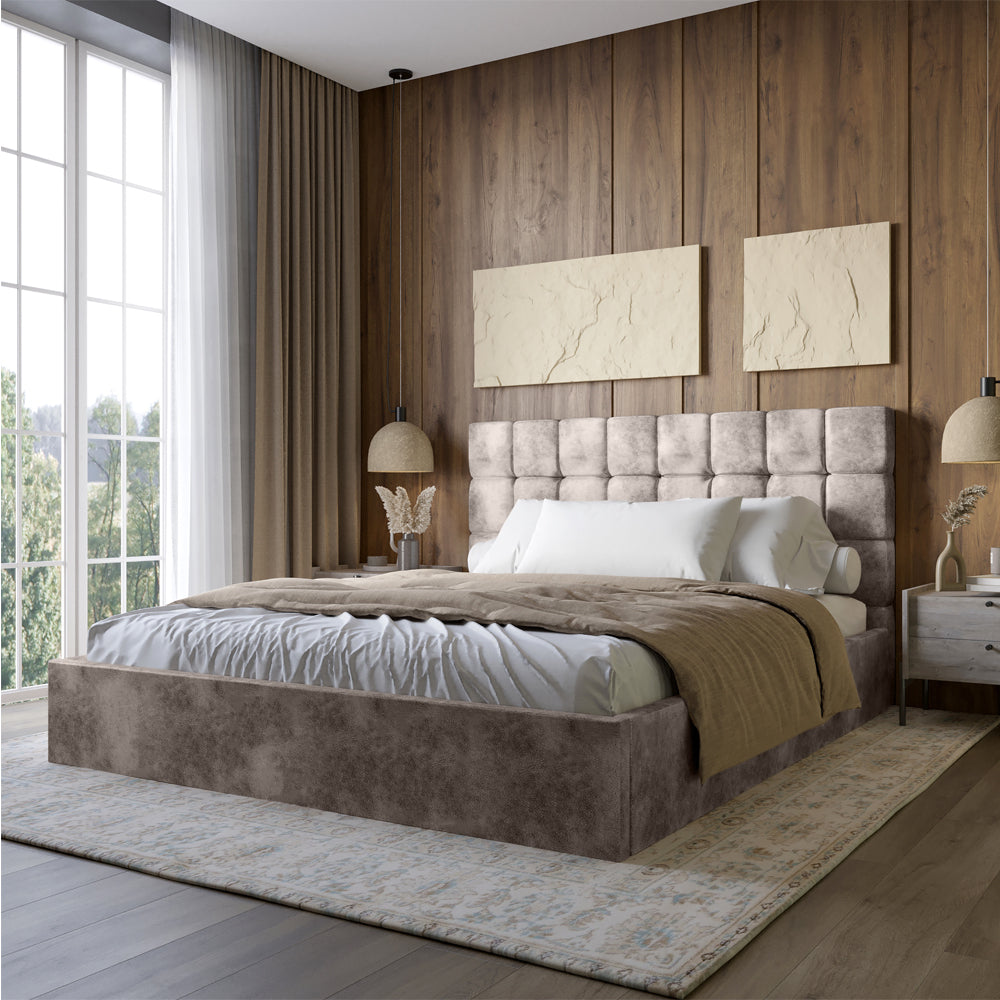 Двуспальная деревянная кровать с мягким изголовьем LION Пикси Silk 105 (Шоколадный) 160х200 см (LION-041651)