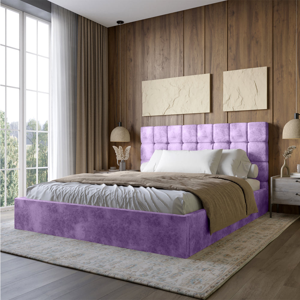 Двуспальная деревянная кровать с мягким изголовьем LION Пикси Silk 401 (Лавандовый) 180х200 см (LION-044265)