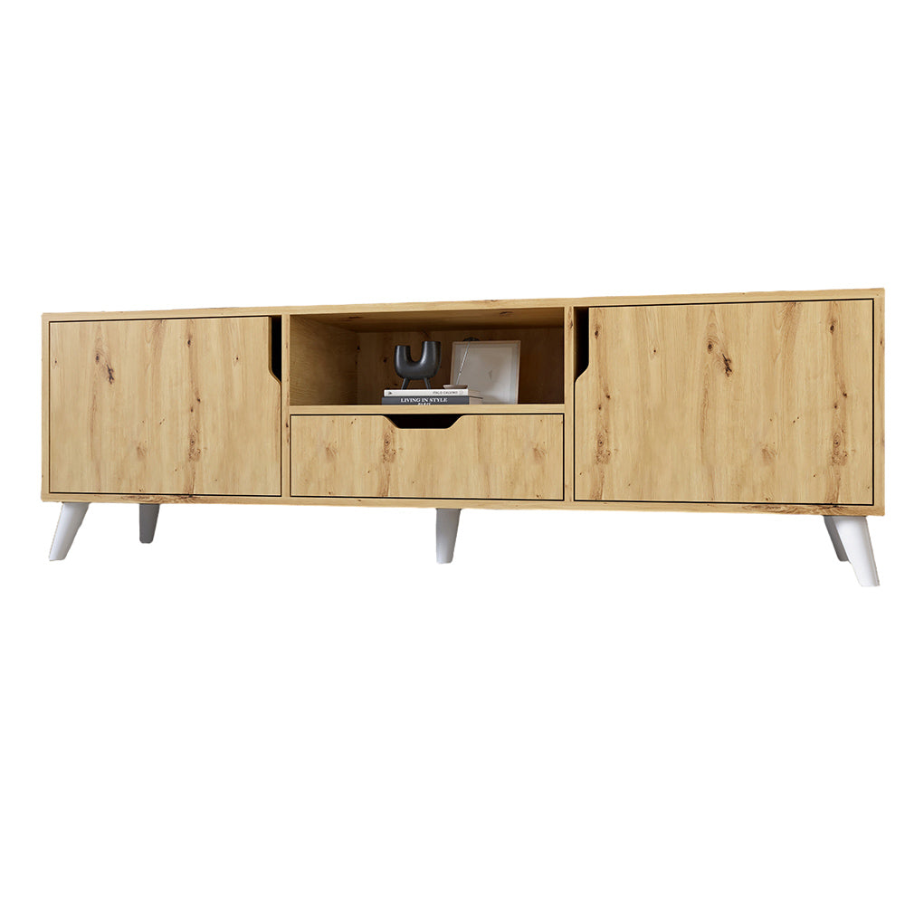 Тумба под телевизор с белыми ножками М-ЗОН Борн 1600 Дуб Артизан (MZN-031082)