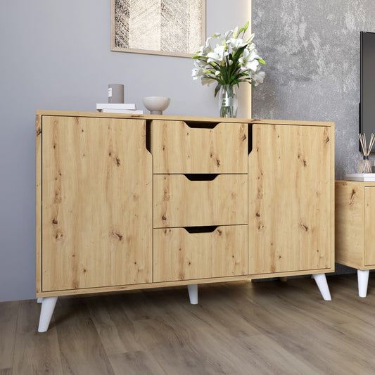 Комод в гостиную с белыми ножками М-ЗОН Борн 1200 Дуб артизан (MZN-031092)