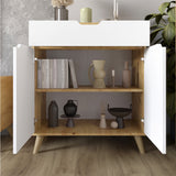 Комод в гостиную с белыми ножками М-ЗОН Борн 750 Дуб Артизан/Антрацит (MZN-031041)