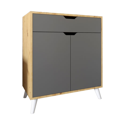 Комод в гостиную с белыми ножками М-ЗОН Борн 750 Дуб Артизан/Антрацит (MZN-031041)