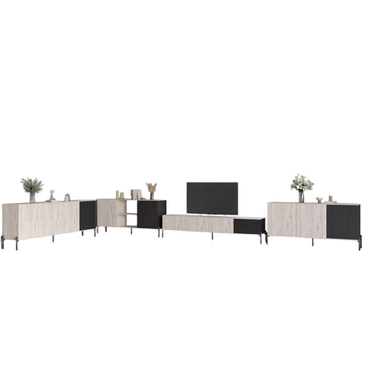 Комплект модульный для гостиной LION Грей 4 элемента с черными металлическими ножками Самоа Дымчатый/Асфальт (LION-042703)