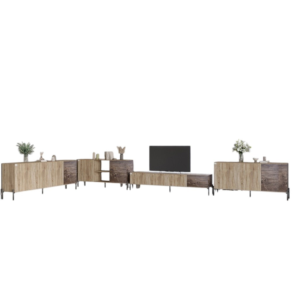 Комплект модульный для гостиной LION Грей 4 элемента с черными металлическими ножками Дуб сонома трюфель/Дерево (LION-042732)