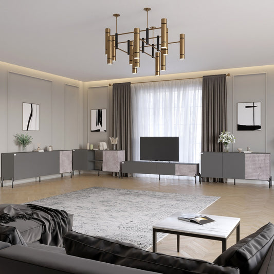 Комплект модульный для гостиной LION Грей 4 элемента с черными металлическими ножками Антрацит/Камень (LION-042767)