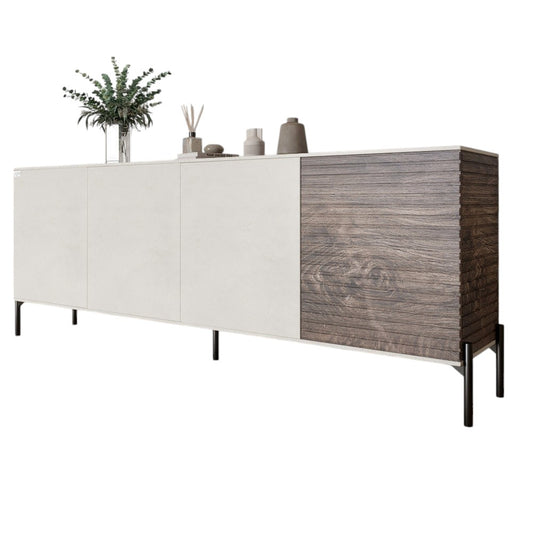 Комод в гостиную на черных металлических ножках LION Грей 204x38x76,5 см Бетон Style/Дерево (LION-042502)