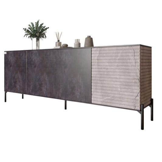 Комод в гостиную на черных металлических ножках LION Грей 204x38x76,5 см Бетон темный/Камень (LION-042612)