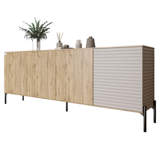 Комод в гостиную на черных металлических ножках LION Грей 204x38x76,5 см Дуб Аппалачи/Кашемир (LION-042622)