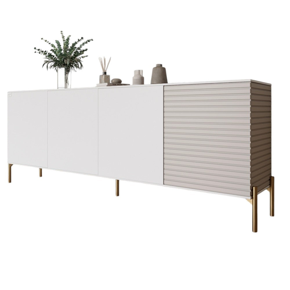 Комод на золотых металлических ножках LION Грей 204x38x76,5 см Нимфея Альба (белый)/Кашемир (LION-042642)