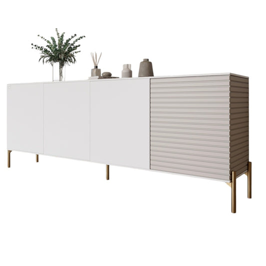 Комод на золотых металлических ножках LION Грей 204x38x76,5 см Нимфея Альба (белый)/Кашемир (LION-042642)