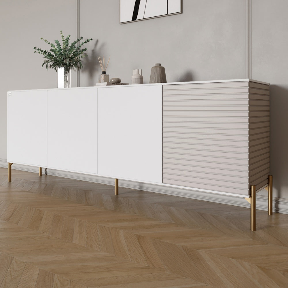 Комод на золотых металлических ножках LION Грей 204x38x76,5 см Нимфея Альба (белый)/Кашемир (LION-042642)