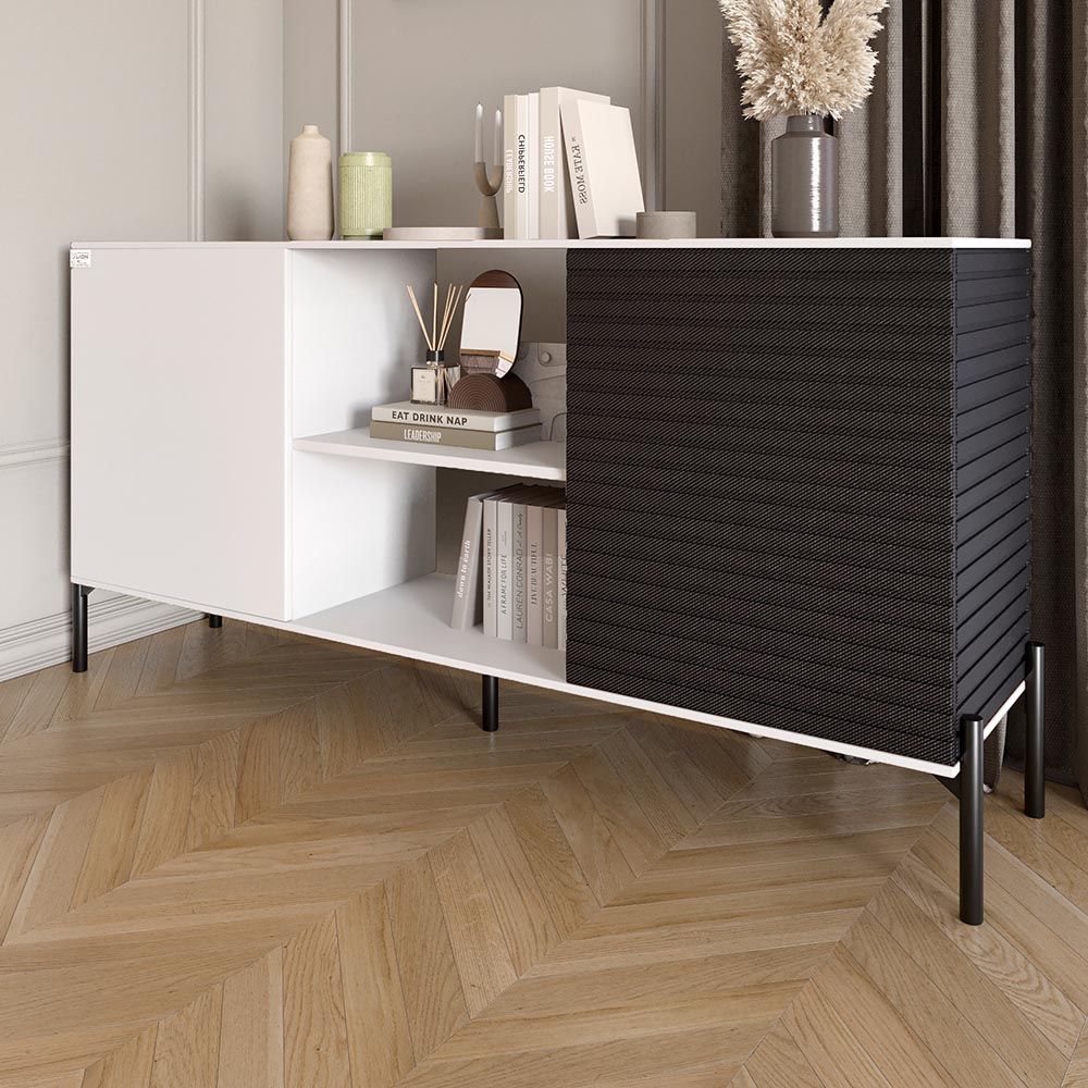 Комод открытый на черных металлических ножках LION Грей Нимфея Альба/Асфальт (LION-042722)