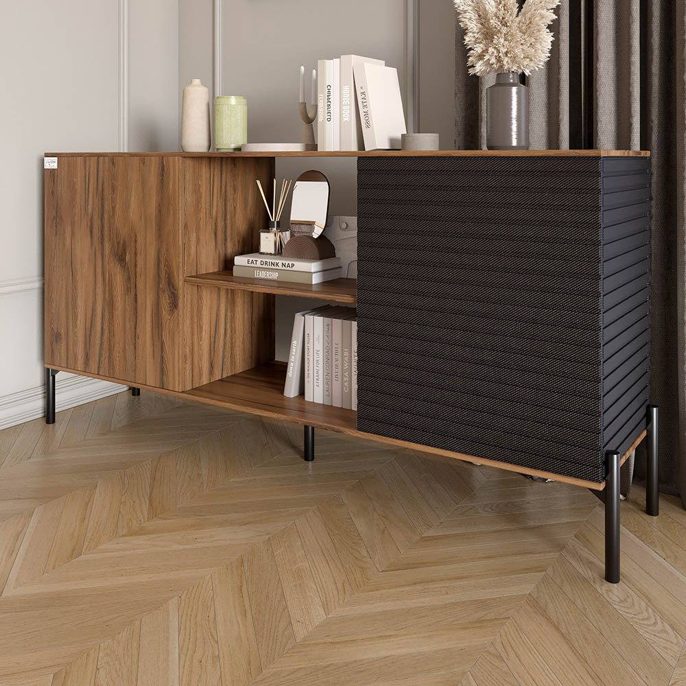 Комод открытый на черных металлических ножках LION Грей Дуб Ливорно/Асфальт (LION-042717)