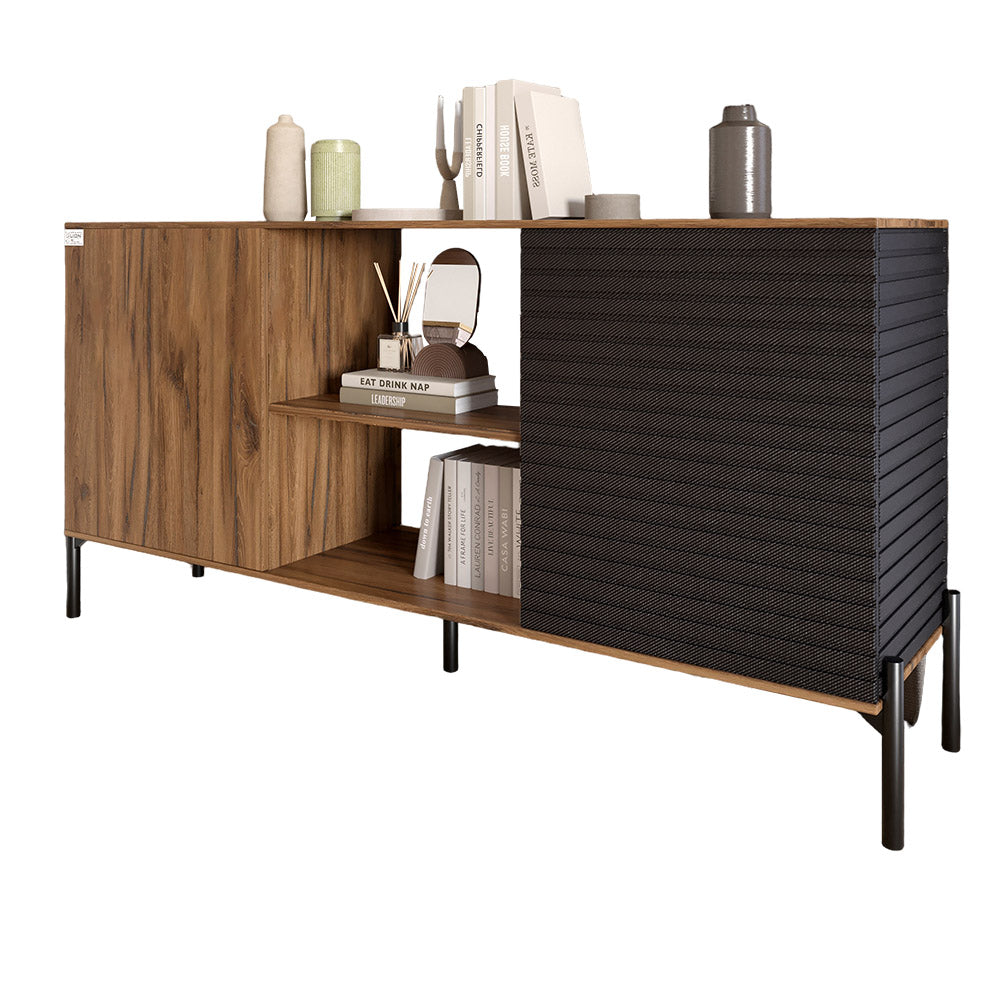 Комод открытый на черных металлических ножках LION Грей Дуб Ливорно/Асфальт (LION-042717)