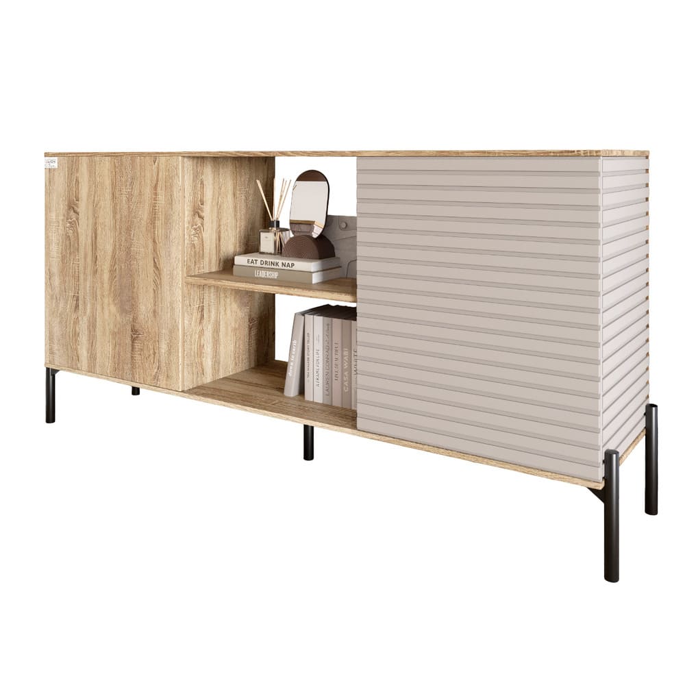 Комод открытый на черных металлических ножках LION Грей Дуб Сонома/Кашемир (LION-042868)