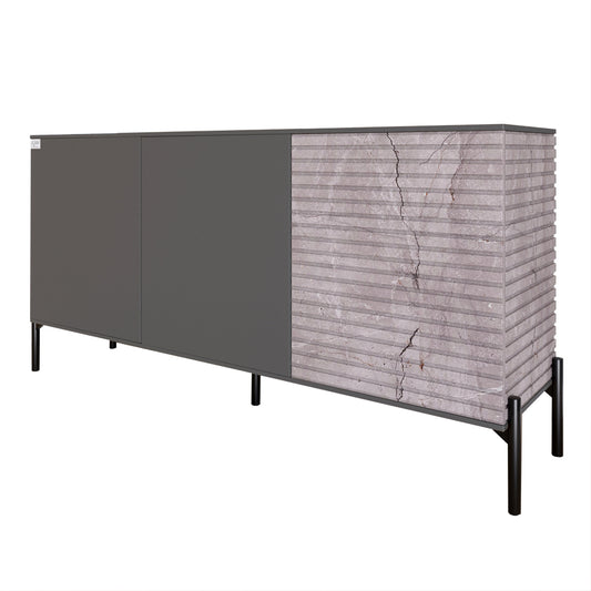 Комод закрыт в гостиную на черных металлических ножках LION Грей 154x38x76,5 см Антрацит/Камень (LION-041788)