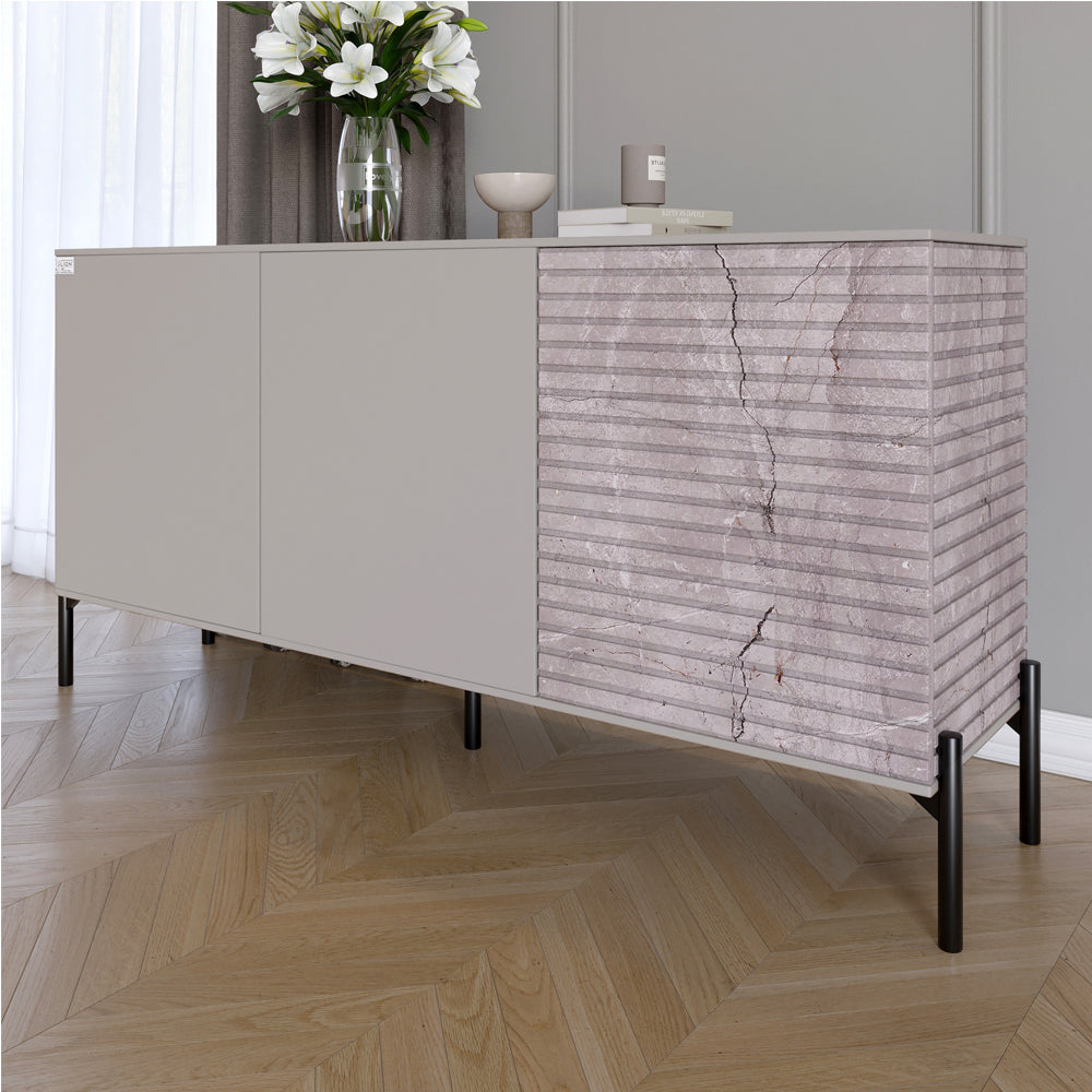 Комод закрыт в гостиную на черных металлических ножках LION Грей 154x38x76,5 см Кашемир/Камень (LION-041798)