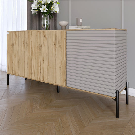 Комод закрыт в гостиную на черных металлических ножках LION Грей 154x38x76,5 см Дуб Аппалачи/Кашемир (LION-041808)