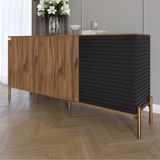 Комод закрыт в гостиную на золотых металлических ножках LION Грей 154x38x76,5 см Дуб Ливорно/Асфальт (LION-041825)