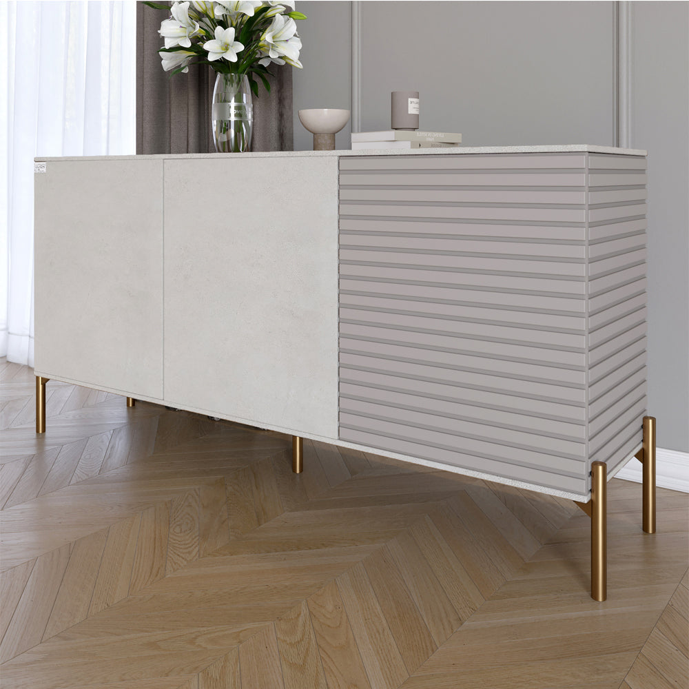 Комод закрытый в гостиную на золотых металлических ножках LION Грей 154x38x76,5 см Бетон Style/Кашемир (LION-041864)