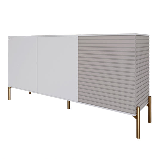 Комод закрытый в гостиную на золотых металлических ножках LION Грей 154x38x76,5 см Нимфея Альба (белый)/Кашемир (LION-041874)