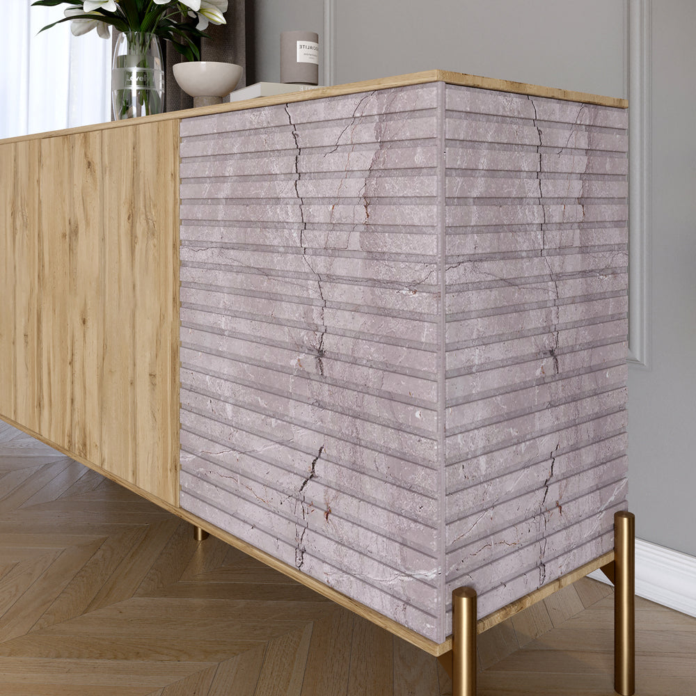 Комод закрыт в гостиную на золотых металлических ножках LION Грей 154x38x76,5 см Дуб Ливорно/Асфальт (LION-041825)