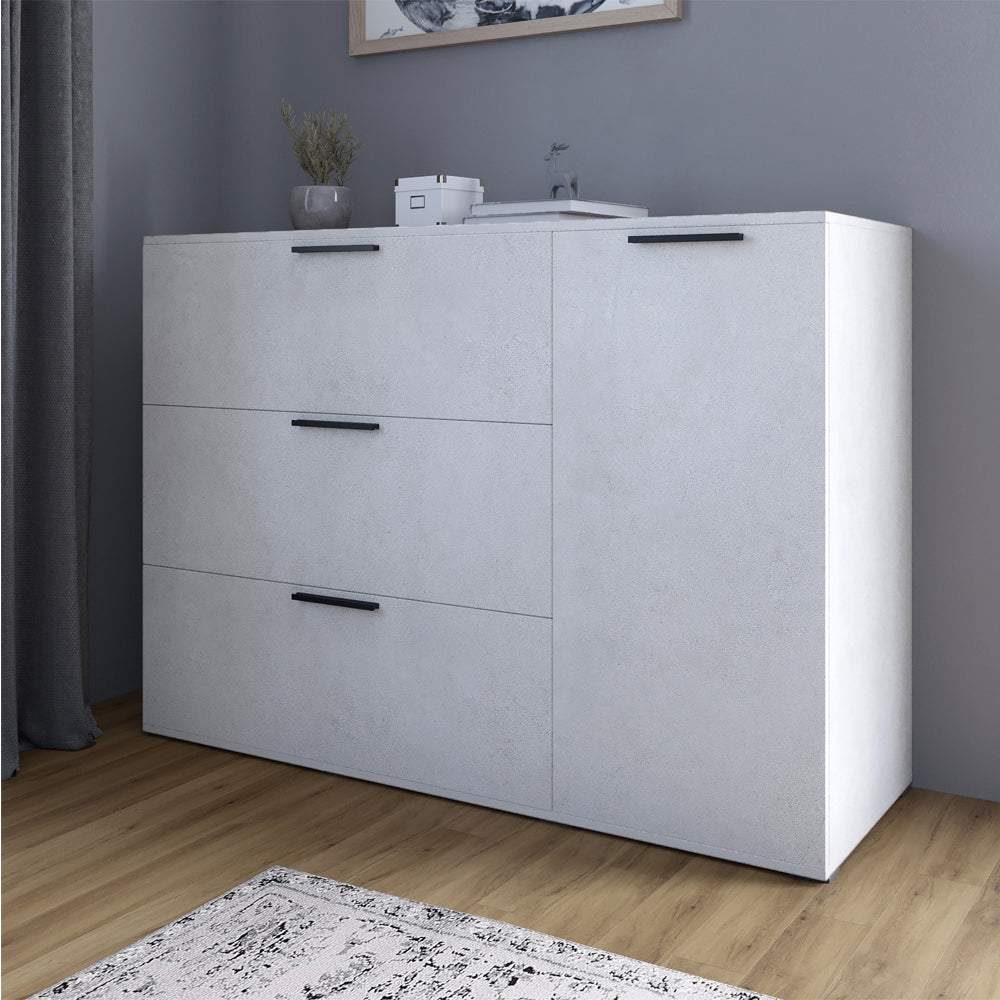 Комод LION Краш с тремя выдвижными ящиками и закрытыми полками Бетон style (LION-044147)