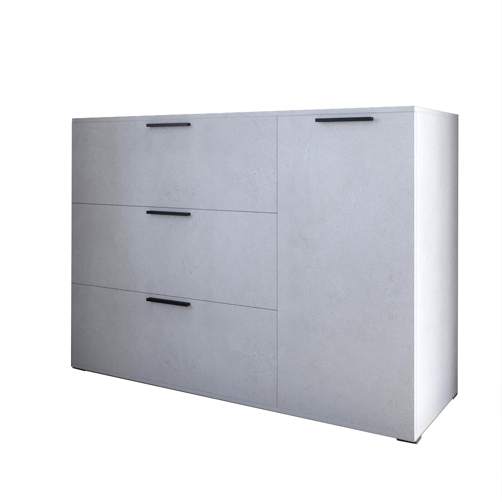 Комод LION Краш с тремя выдвижными ящиками и закрытыми полками Бетон style (LION-044147)