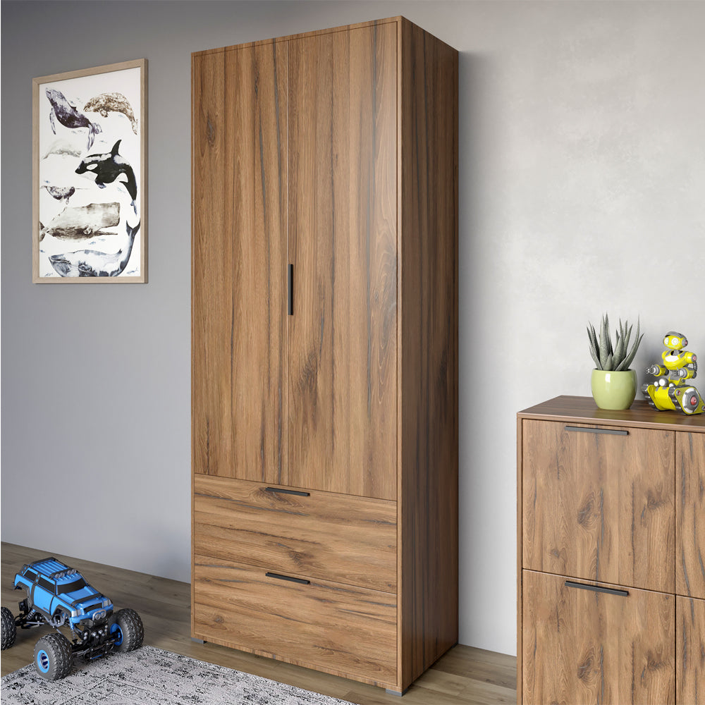 Шкаф распашный двухдверный LION Краш с 2 ящиками Дуб леворно (LION-044017)