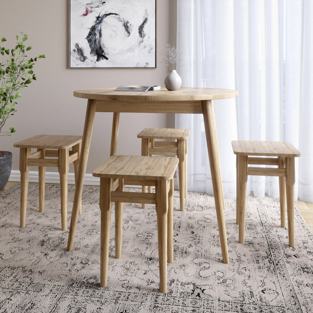 Стол круглый и 4 табурета обеденный комплект для кухни Маями-1 кромка ПВХ 0,45 мм Дуб Аппалачи (LION-041231)