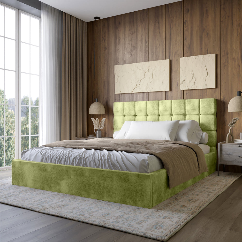 Двуспальная деревянная кровать с мягким изголовьем LION Пикси Silk 201 (фисташковая) 160х200 см (LION-041652)