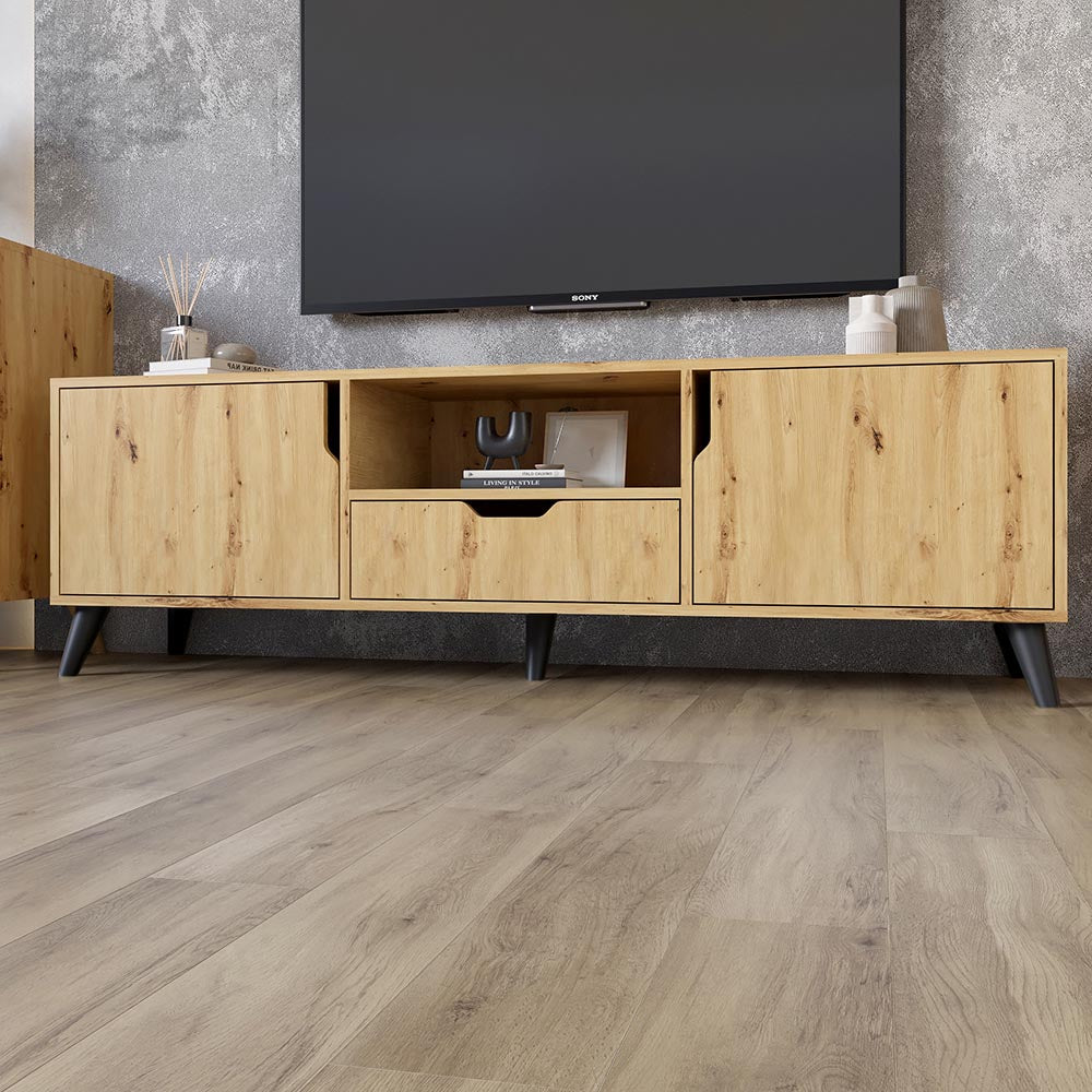 Тумба под телевизор с черными ножками М-ЗОН Борн 1600 Дуб Артизан (MZN-031083)