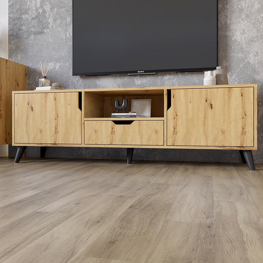 Тумба под телевизор с черными ножками М-ЗОН Борн 1600 Дуб Артизан (MZN-031083)