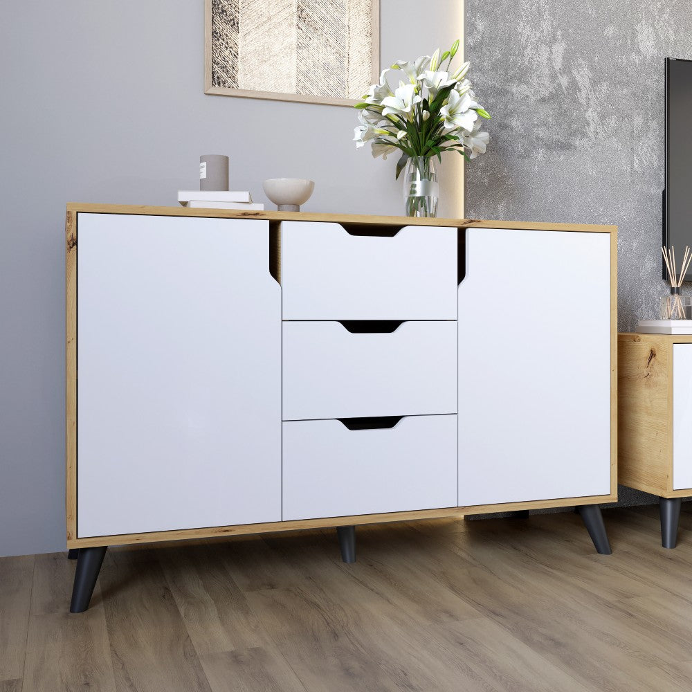 Комод в гостиную с черными ножками М-ЗОН Борн 1200 Дуб артизан/Нимфея Альба (белый) (MZN-031093)