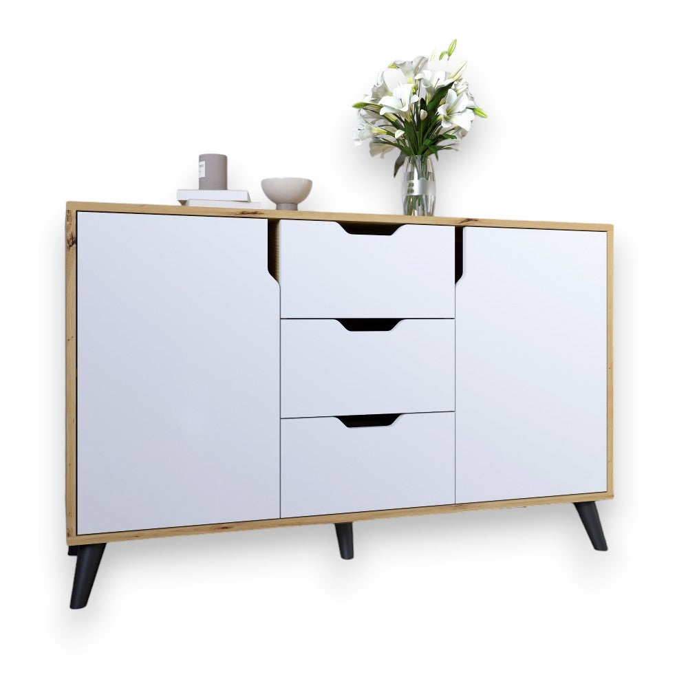 Комод в гостиную с черными ножками М-ЗОН Борн 1200 Дуб артизан/Нимфея Альба (белый) (MZN-031093)