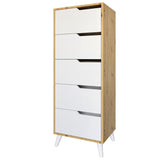 Комод высокий с белыми ножками 5 ящиков М-ЗОН Борн 500 Дуб Артизан/Нимфея Альба (белый) (MZN-031103)