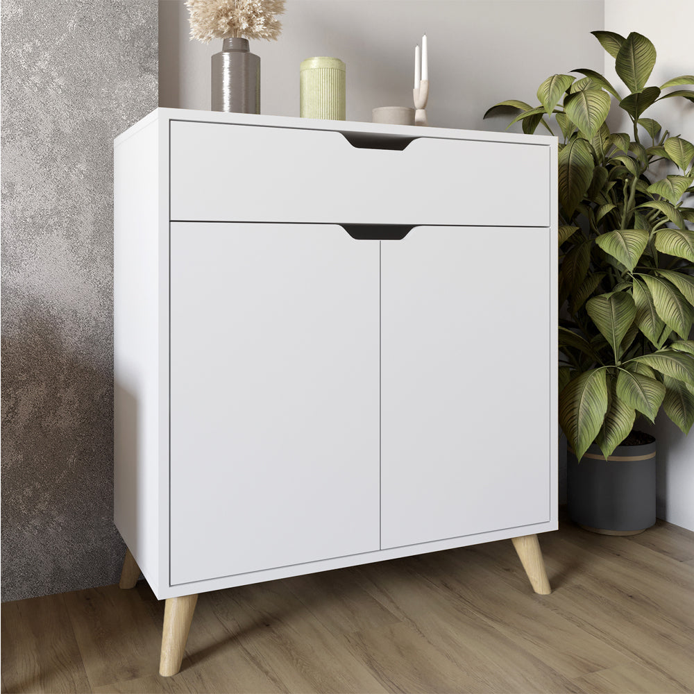 Комод в гостиную с ножками в цвете Орех светлый М-ЗОН Борн 750 Нимфеа Альба (белый) (MZN-031047)