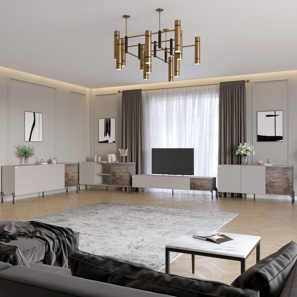 Комплект модульный для гостиной LION Грей 4 элемента с черными металлическими ножками Кашемир/Дерево (LION-042733)